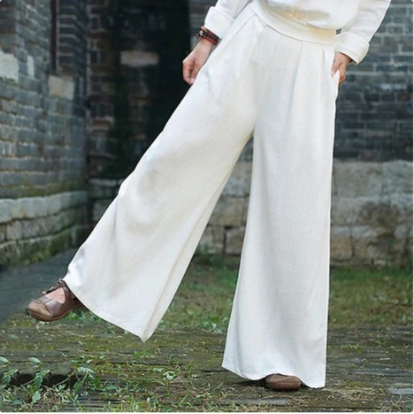 White Linen Yoga Pants